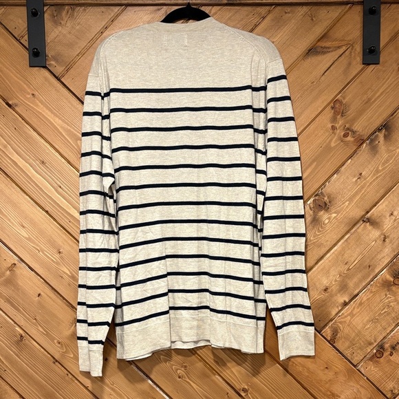 Men’s Old Navy Tan and Navy Striped Crew-Neck Sweater NWT - Picture 5 of 6